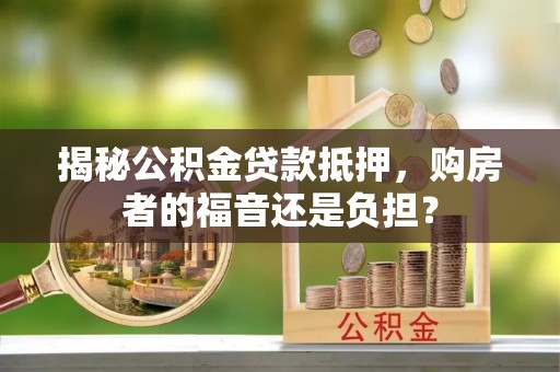 金川揭秘公积金贷款抵押，购房者的福音还是负担？